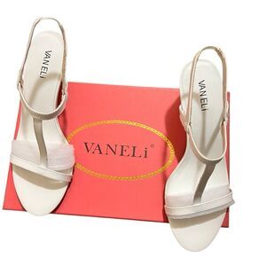 NIB Vaneli White Mohan Patent Leather Low Heel Elegant T-Strap Wedge Sandal 8.5